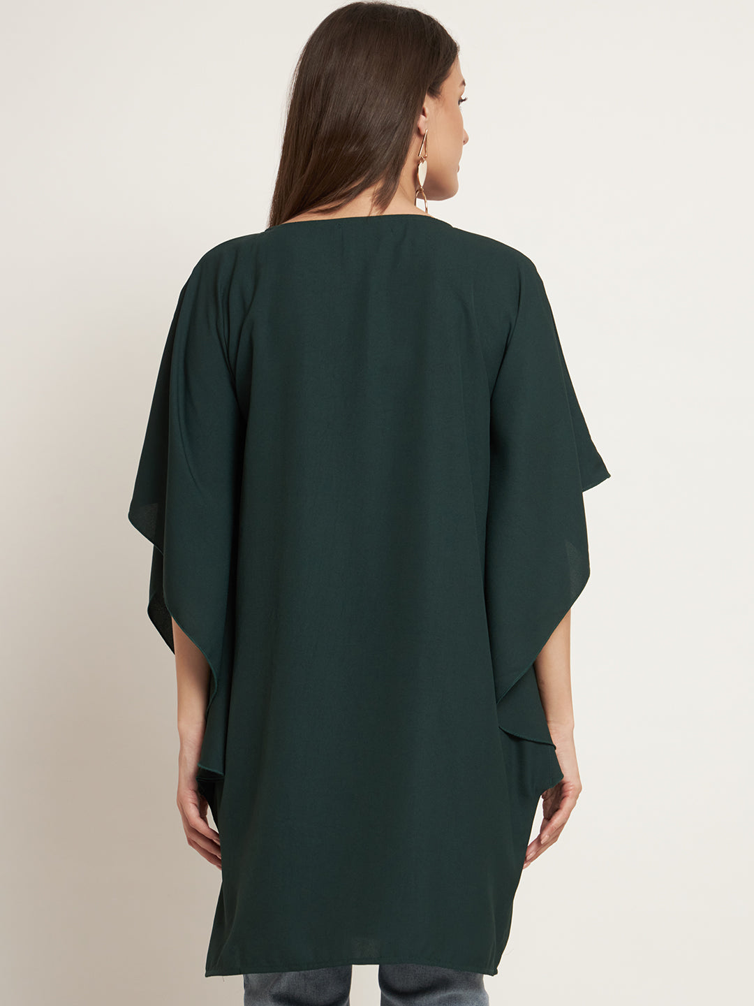 Curvydrobe Green solid short dress with kimono sleeves