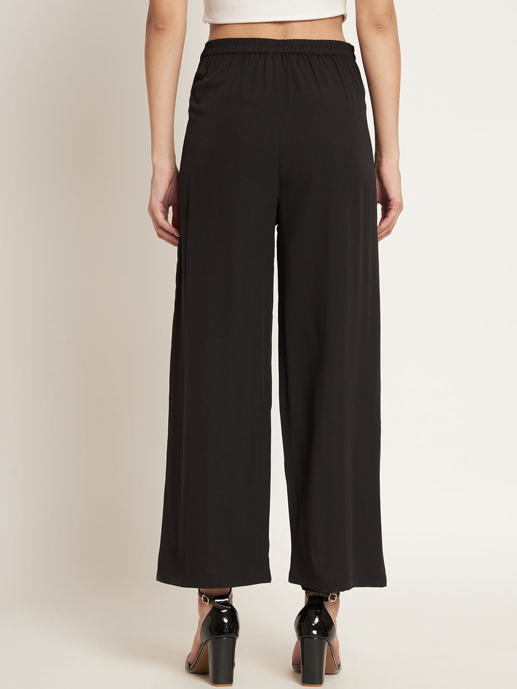 Curvydobe Women Flared Solid Black Trousers