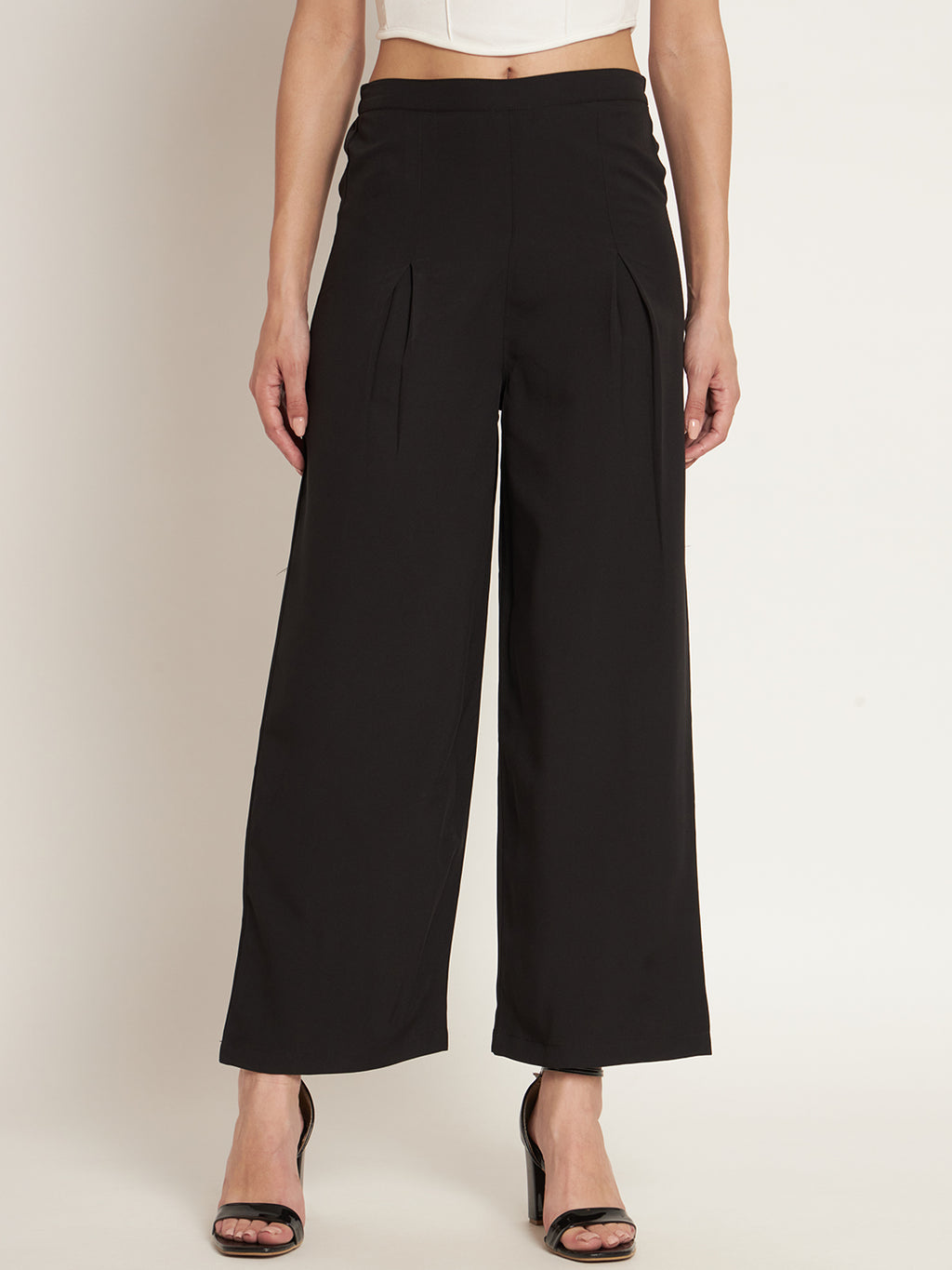 Curvydobe Women Flared Solid Black Trousers