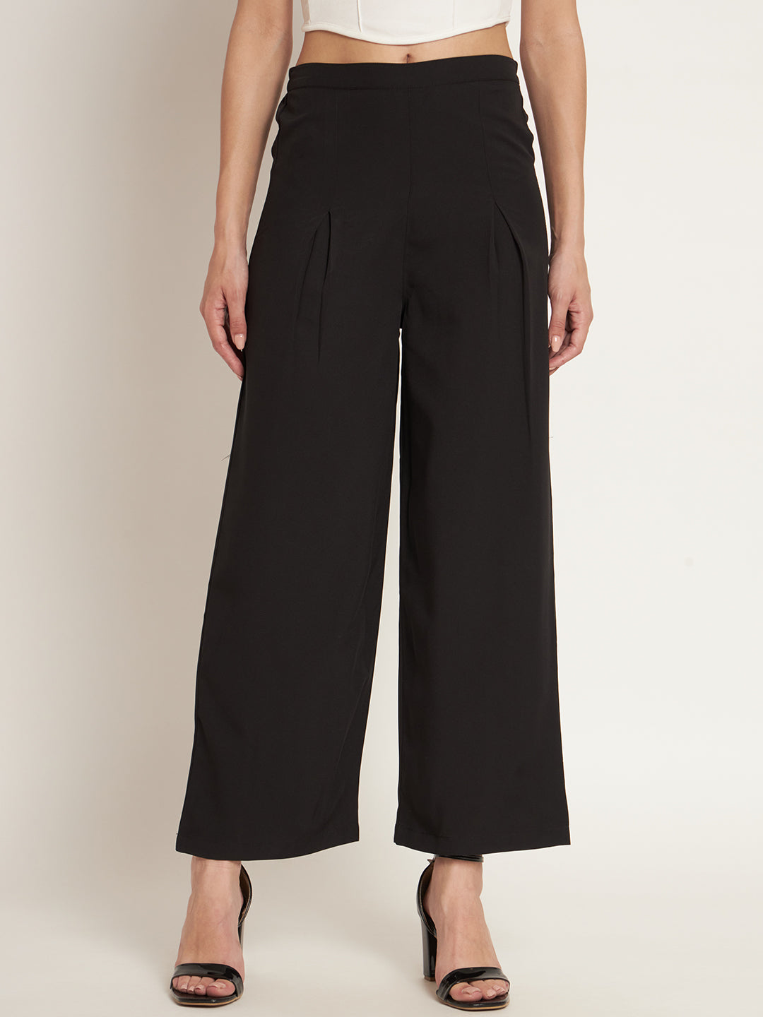 Curvydobe Women Flared Solid Black Trousers
