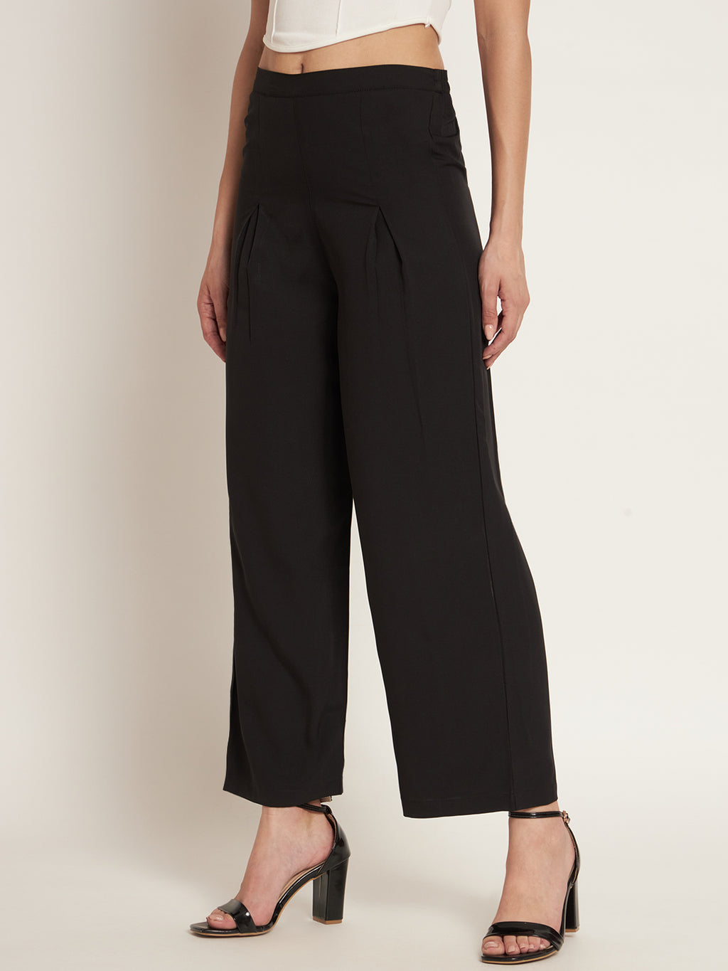 Curvydobe Women Flared Solid Black Trousers