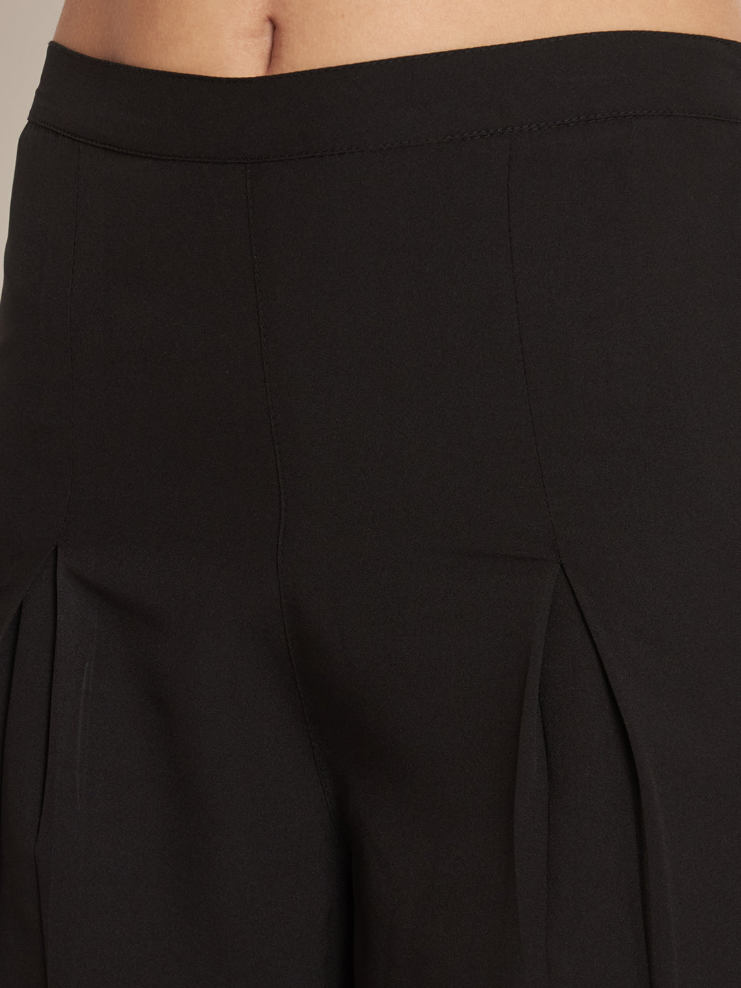 Curvydobe Women Flared Solid Black Trousers