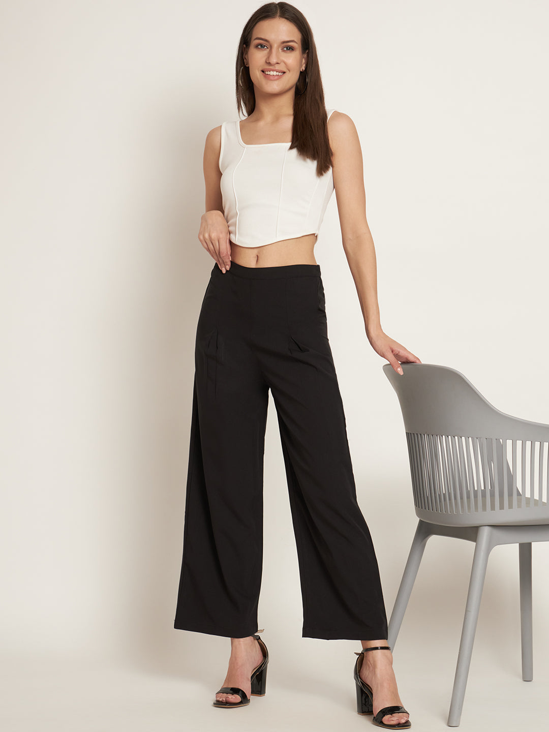 Curvydobe Women Flared Solid Black Trousers