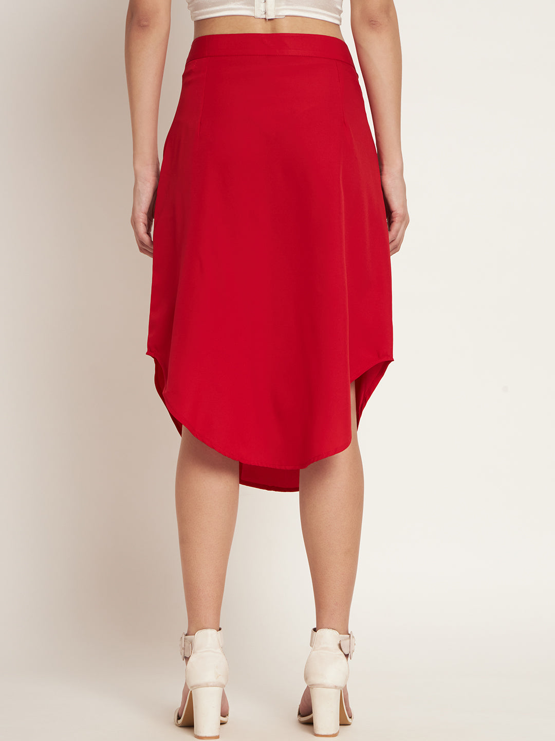 Curvydobe Women Solid Straight Red Skirt