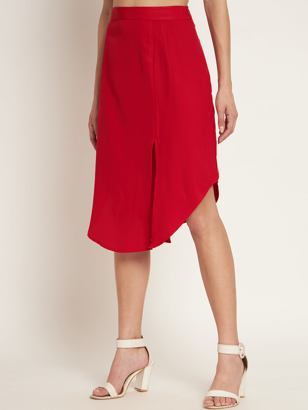 Curvydobe Women Solid Straight Red Skirt