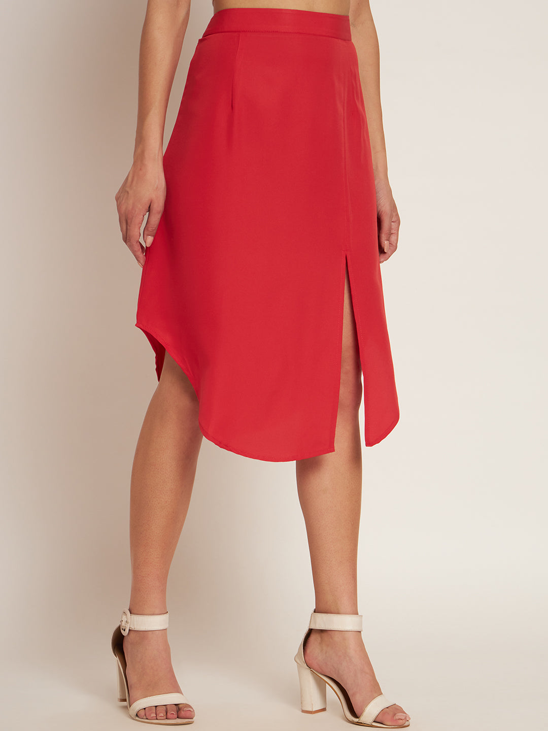 Curvydobe Women Solid Straight Red Skirt