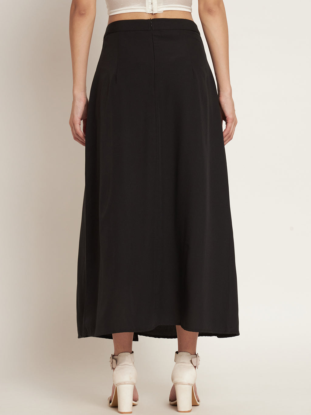 Curvydobe Women Solid Black Skirt One Thigh Slit Skirt