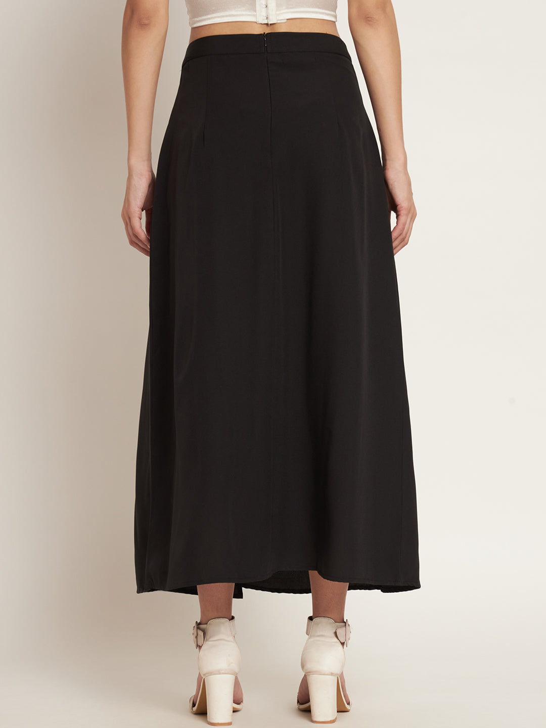 Curvydobe Women Solid Black Skirt One Thigh Slit Skirt