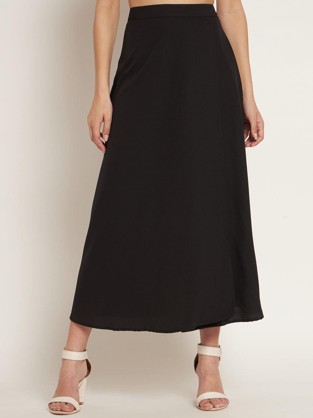 Curvydobe Women Solid Black Skirt One Thigh Slit Skirt
