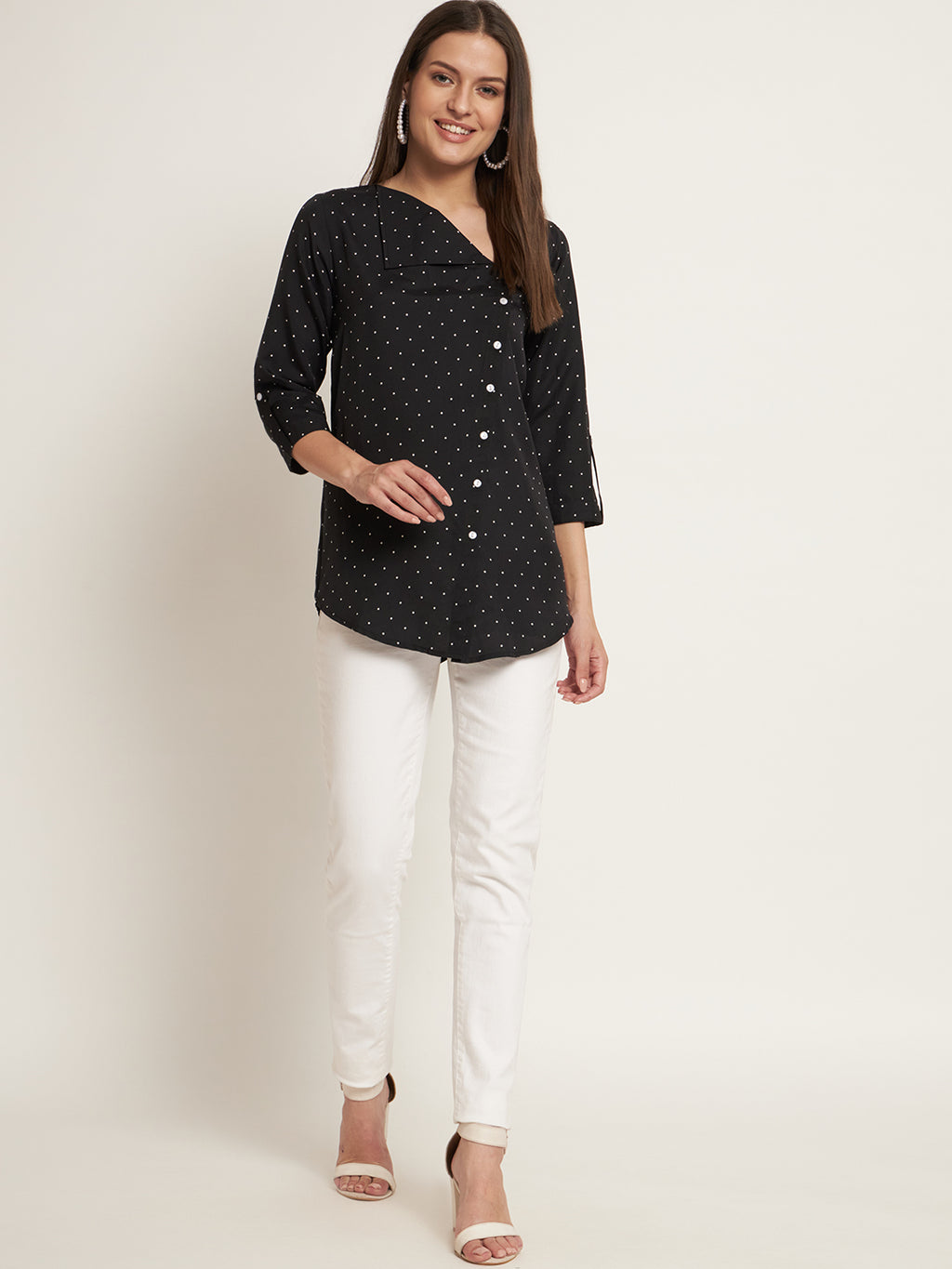 Curvydobe Women Boxy, Regular Fit Printed Lapel Collar Casual Shirt