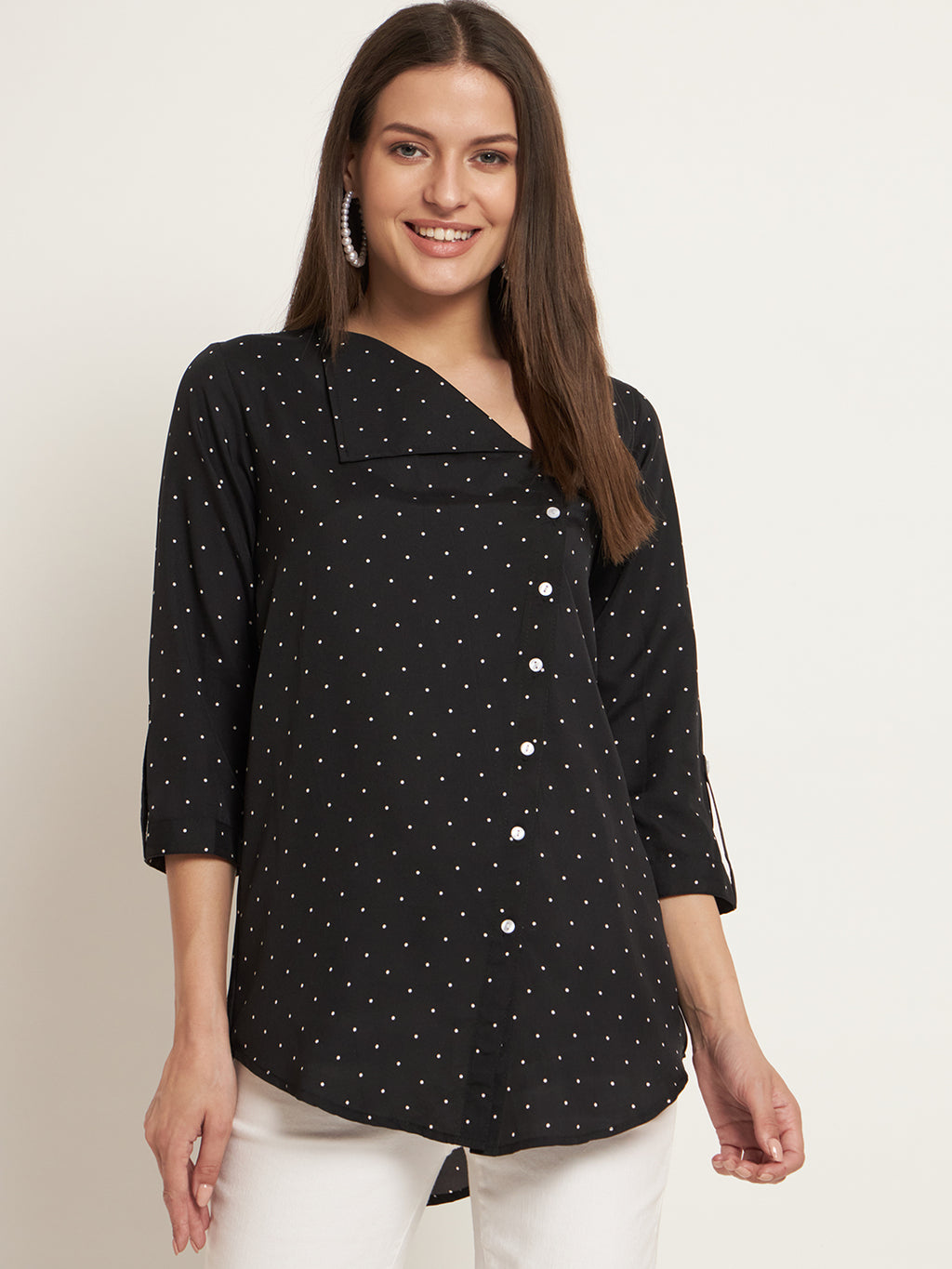 Curvydobe Women Boxy, Regular Fit Printed Lapel Collar Casual Shirt