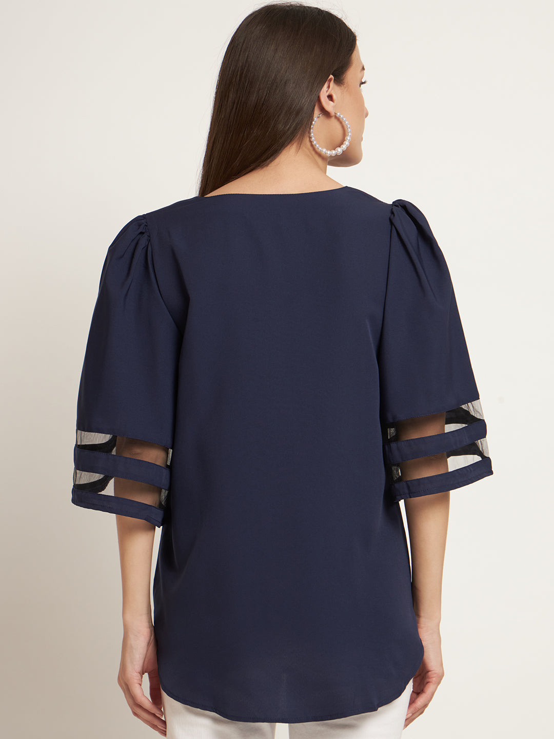 Curvydobe Casual Bell Sleeves Solid Women Black Top