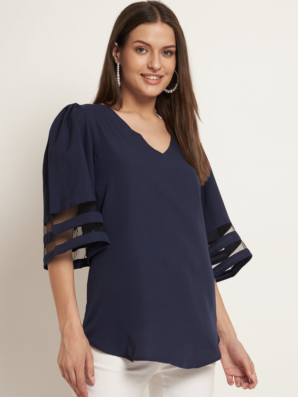 Curvydobe Casual Bell Sleeves Solid Women Black Top