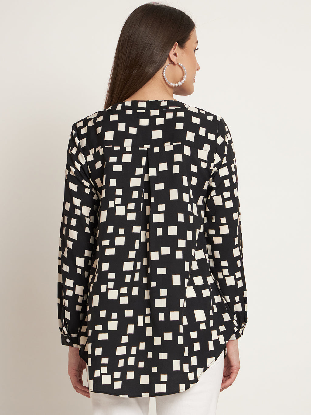 Curvydobe Casual Regular Sleeves Printed Women Black Top