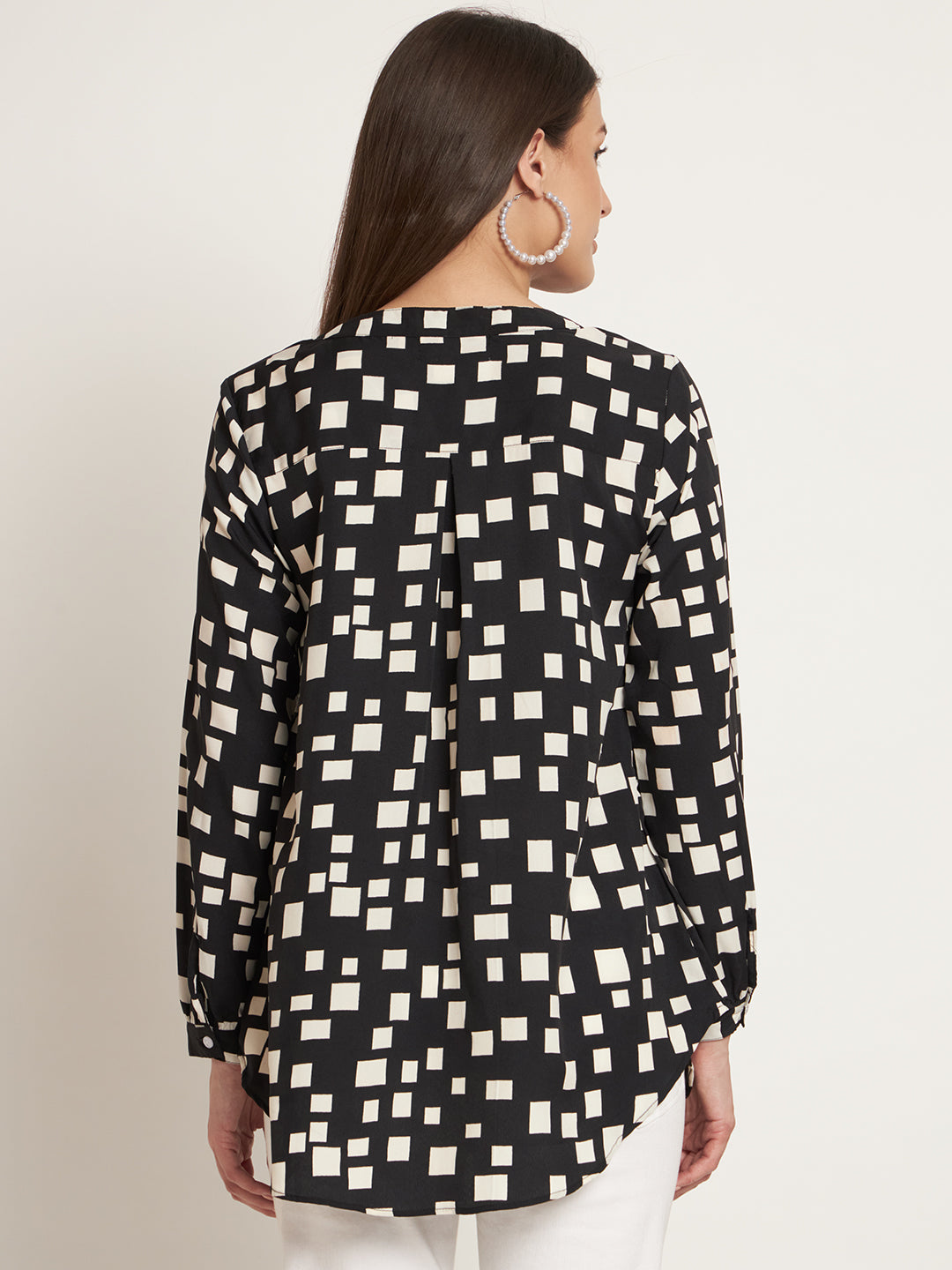Curvydobe Casual Regular Sleeves Printed Women Black Top