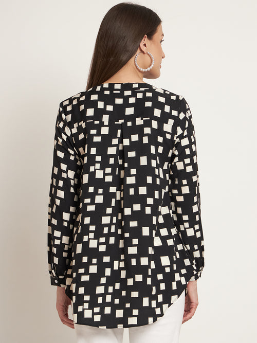 Curvydobe Casual Regular Sleeves Printed Women Black Top