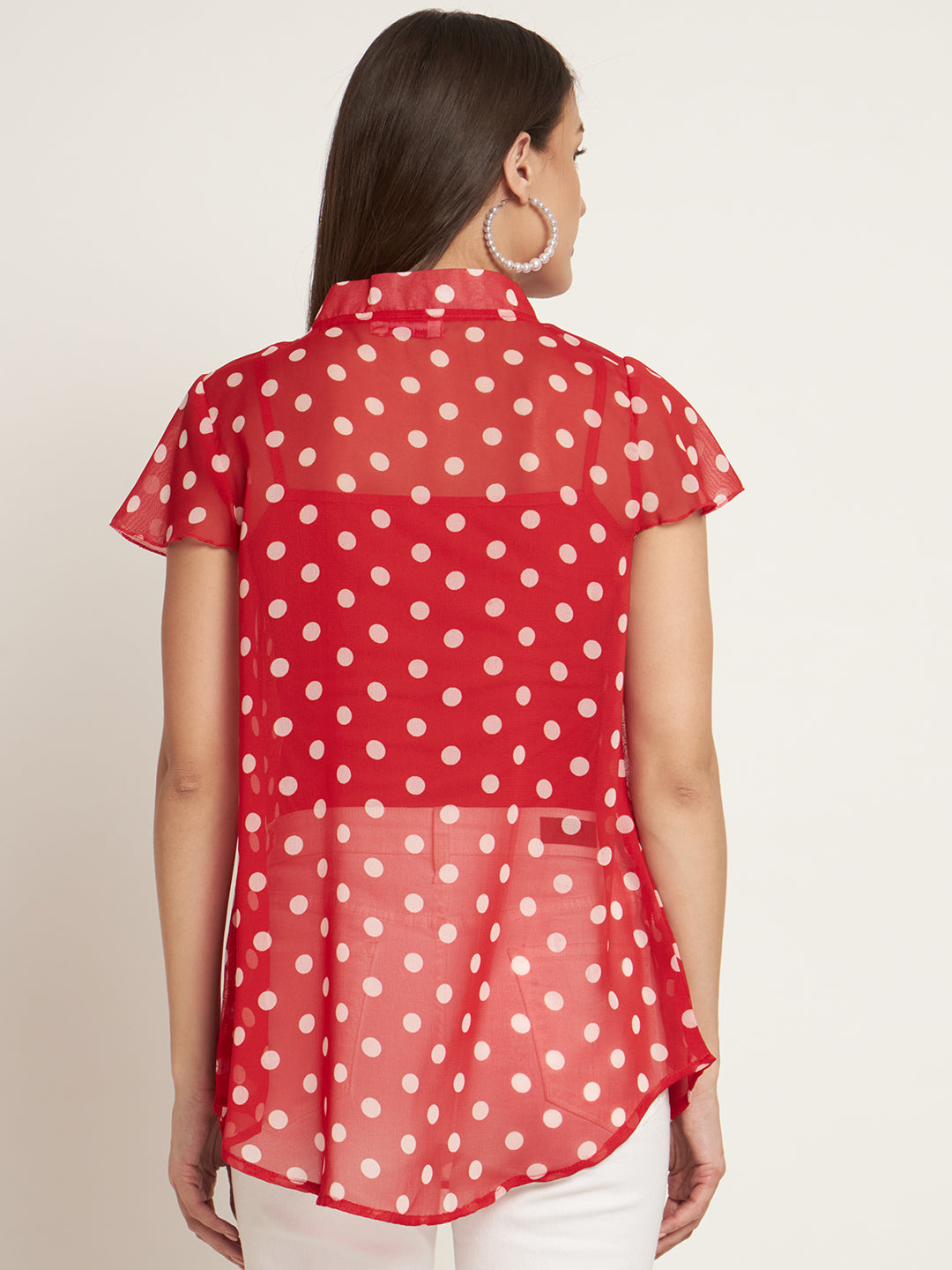 Curvydobe Casual Cap Sleeves Printed Women Red Top