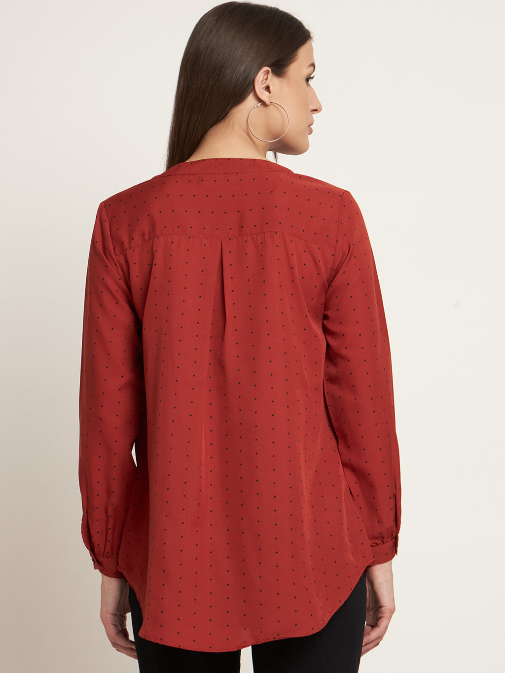 Curvydobe Casual Regular Sleeves Printed Women Rust Polka Top
