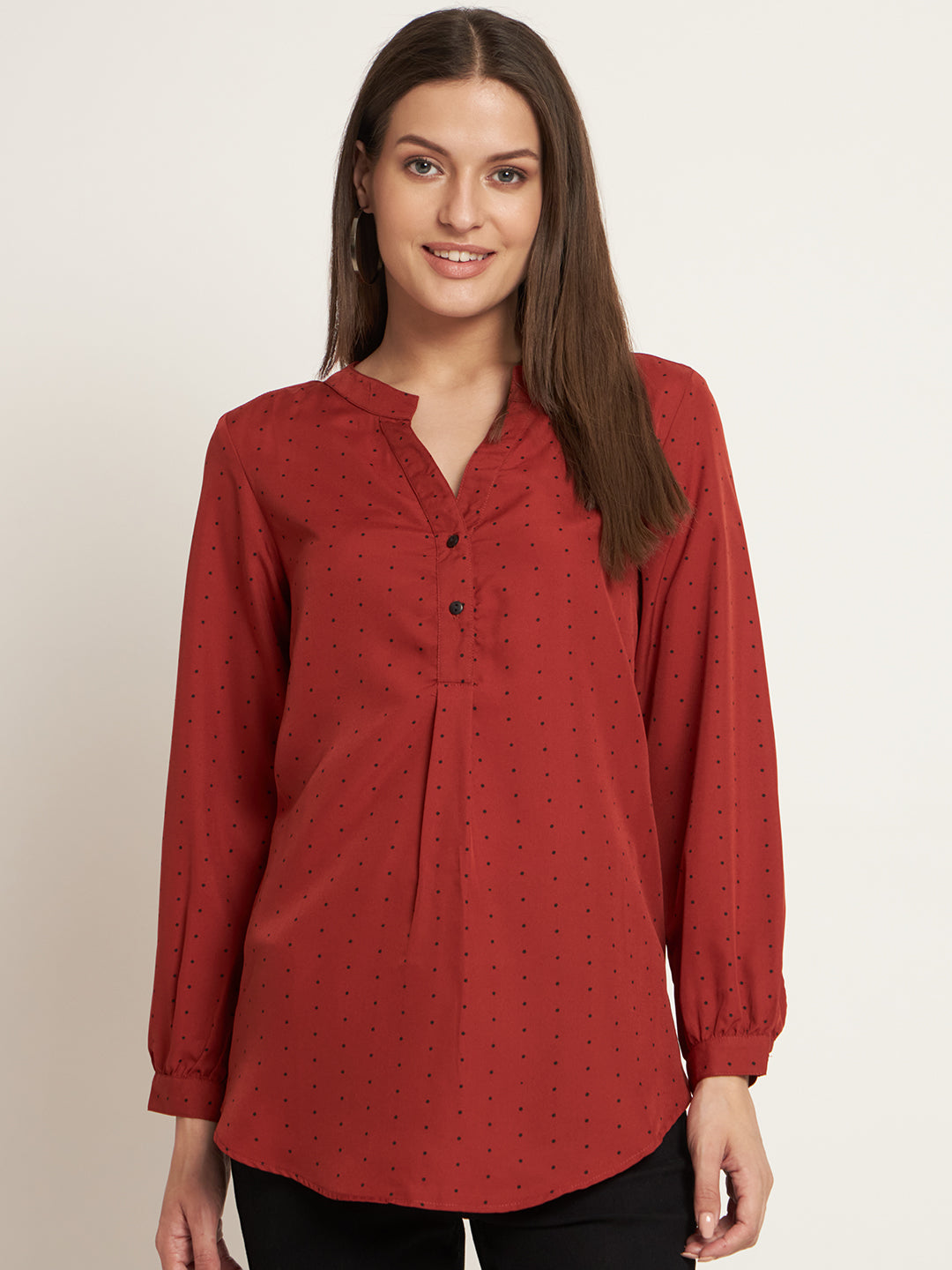 Curvydobe Casual Regular Sleeves Printed Women Rust Polka Top
