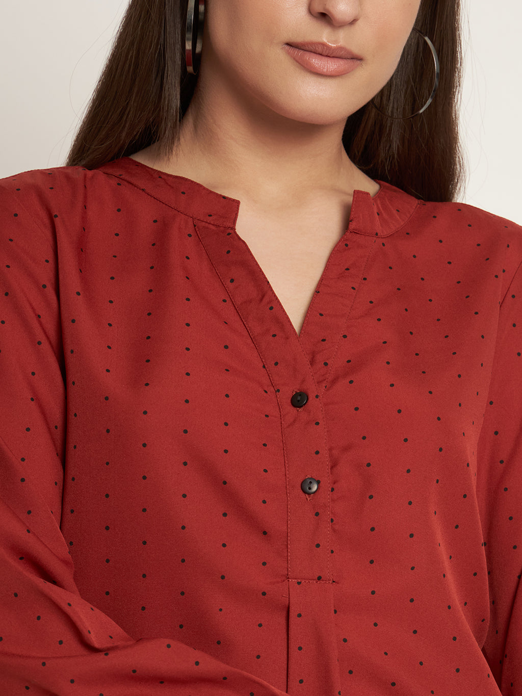 Curvydobe Casual Regular Sleeves Printed Women Rust Polka Top