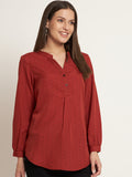 Curvydobe Casual Regular Sleeves Printed Women Rust Polka Top