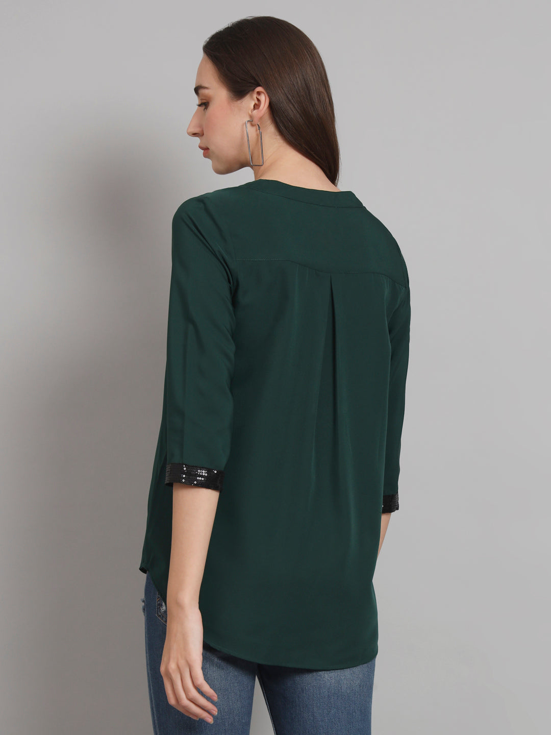 Curvydobe Green Mandrain Collar placket Top