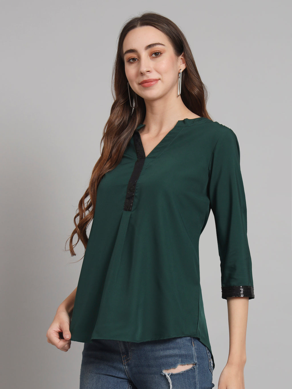Curvydobe Green Mandrain Collar placket Top