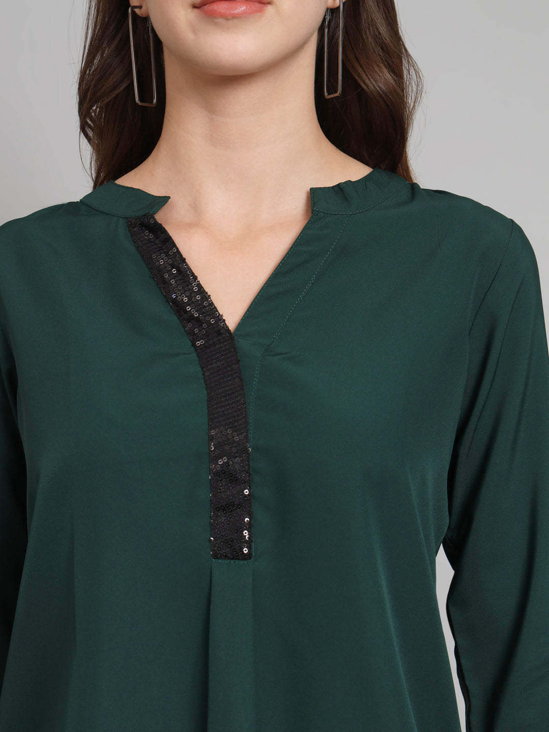 Curvydobe Green Mandrain Collar placket Top
