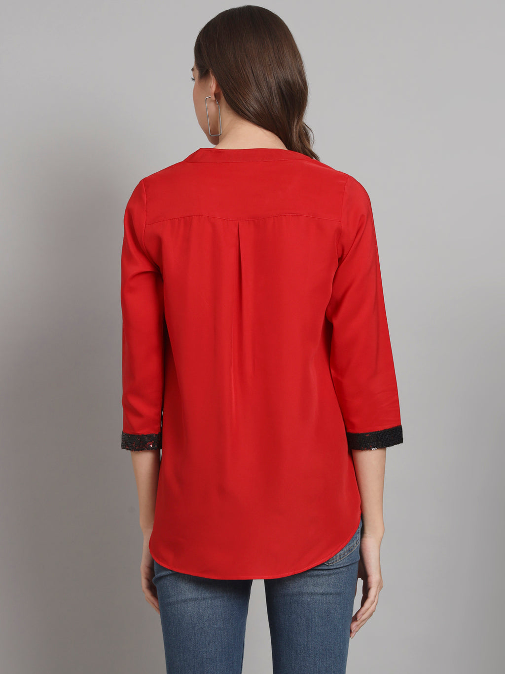 Curvydobe Red Mandrain Collar placket Top