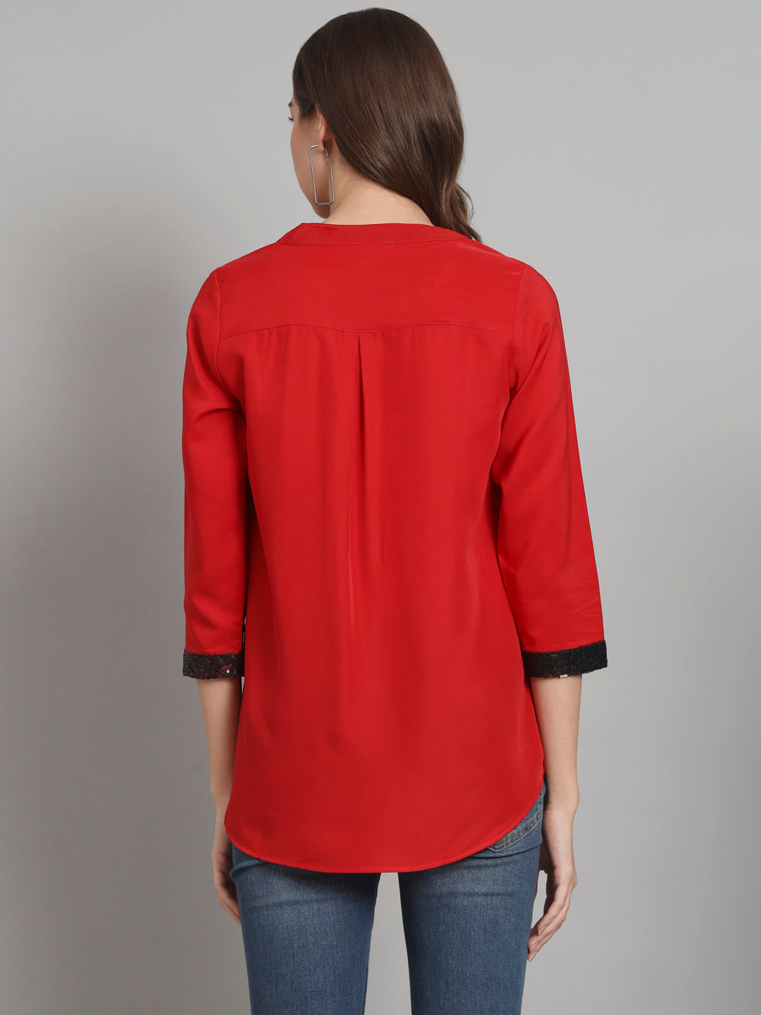Curvydobe Red Mandrain Collar placket Top
