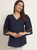 Curvydobe Casual Bell Sleeves Solid Women Black Top