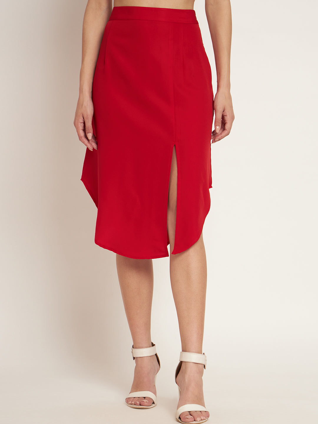 Curvydobe Women Solid Straight Red Skirt