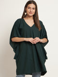 Curvydrobe Green solid short dress with kimono sleeves