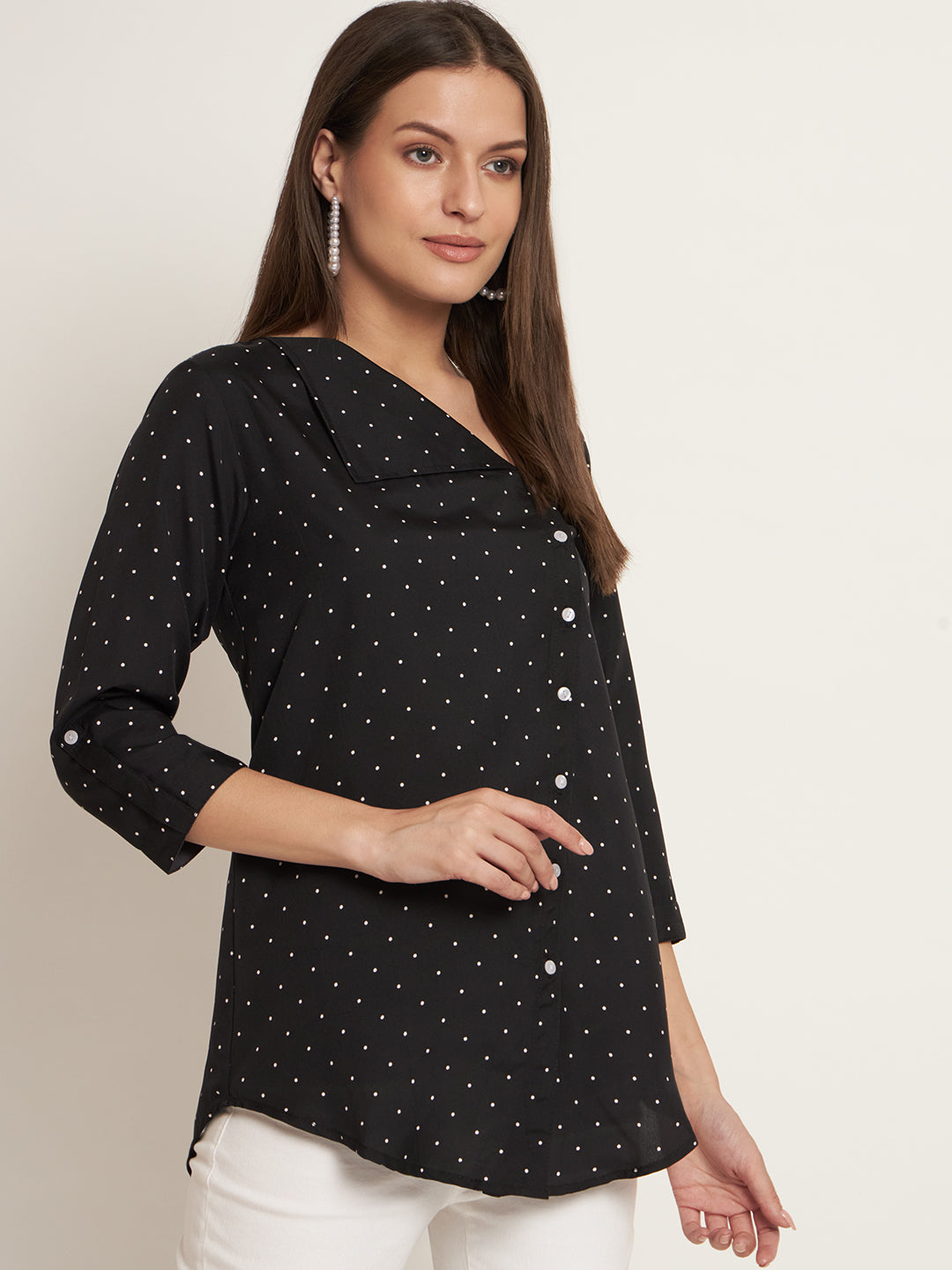 Curvydobe Women Boxy, Regular Fit Printed Lapel Collar Casual Shirt