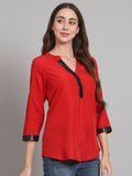 Curvydobe Red Mandrain Collar placket Top