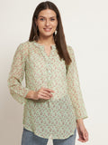 Curvydobe Casual Regular Sleeves Printed Women Pista Green Top