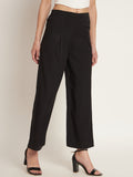 Curvydobe Women Flared Solid Black Trousers
