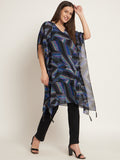 Curvydrobe Black printed below knee length kaftan with tassels