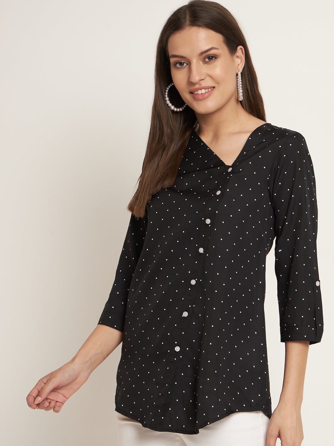 Curvydobe Women Boxy, Regular Fit Printed Lapel Collar Casual Shirt