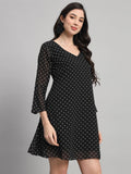 Curvydrobe Women Black Polka A-Line Dress