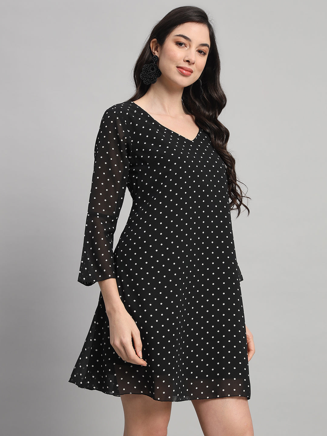 Curvydrobe Women Black Polka A-Line Dress