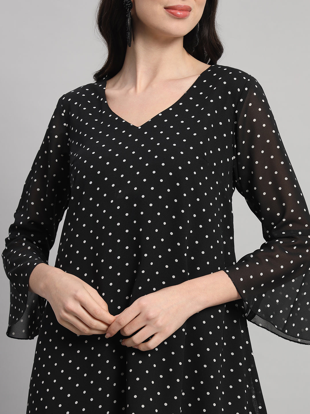 Curvydrobe Women Black Polka A-Line Dress