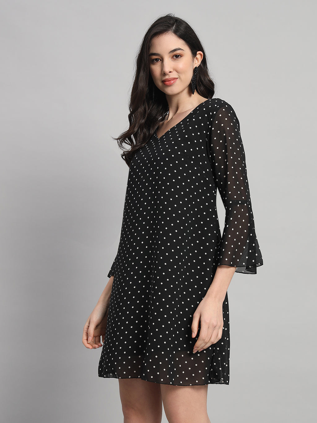 Curvydrobe Women Black Polka A-Line Dress