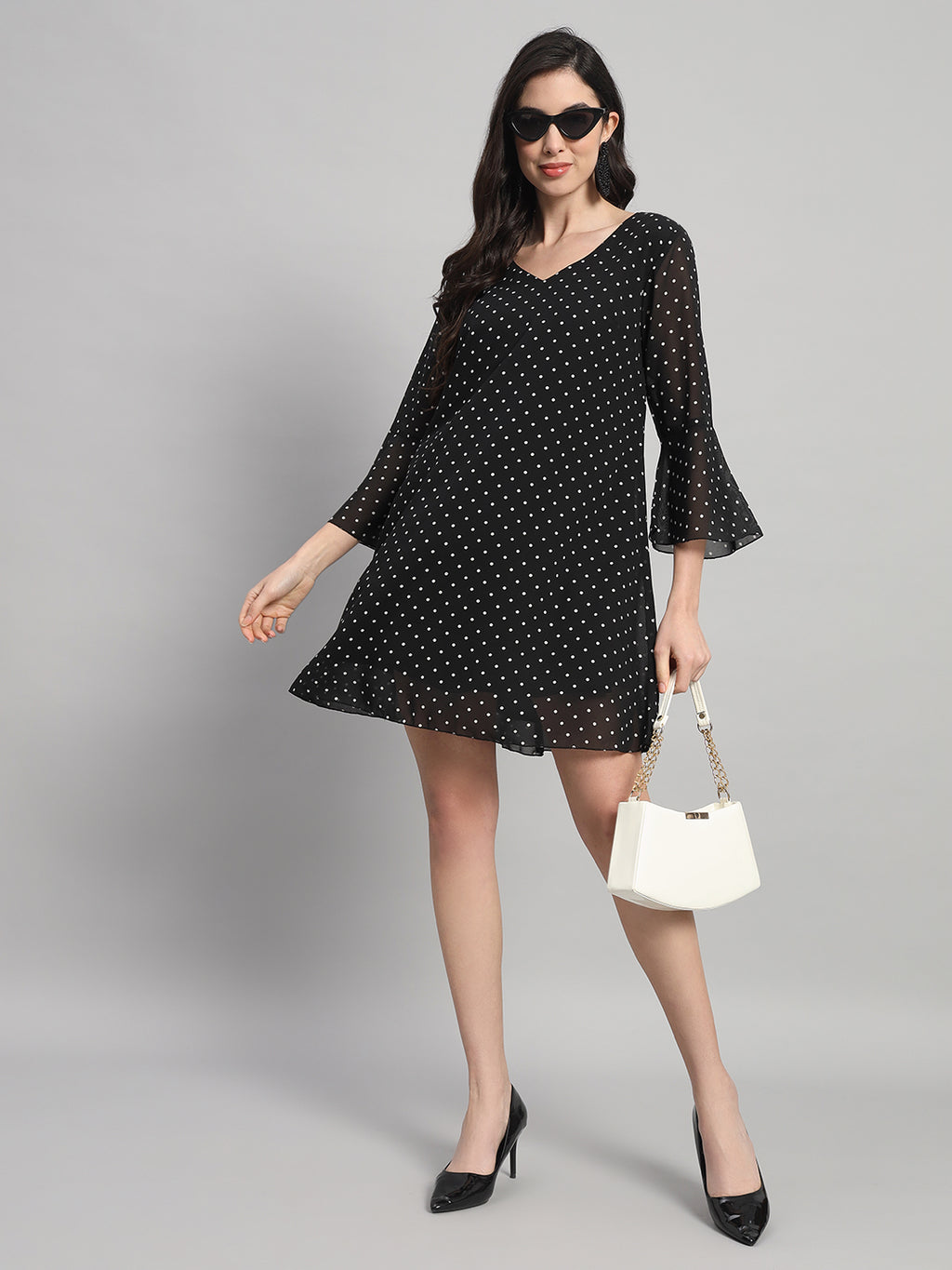 Curvydrobe Women Black Polka A-Line Dress