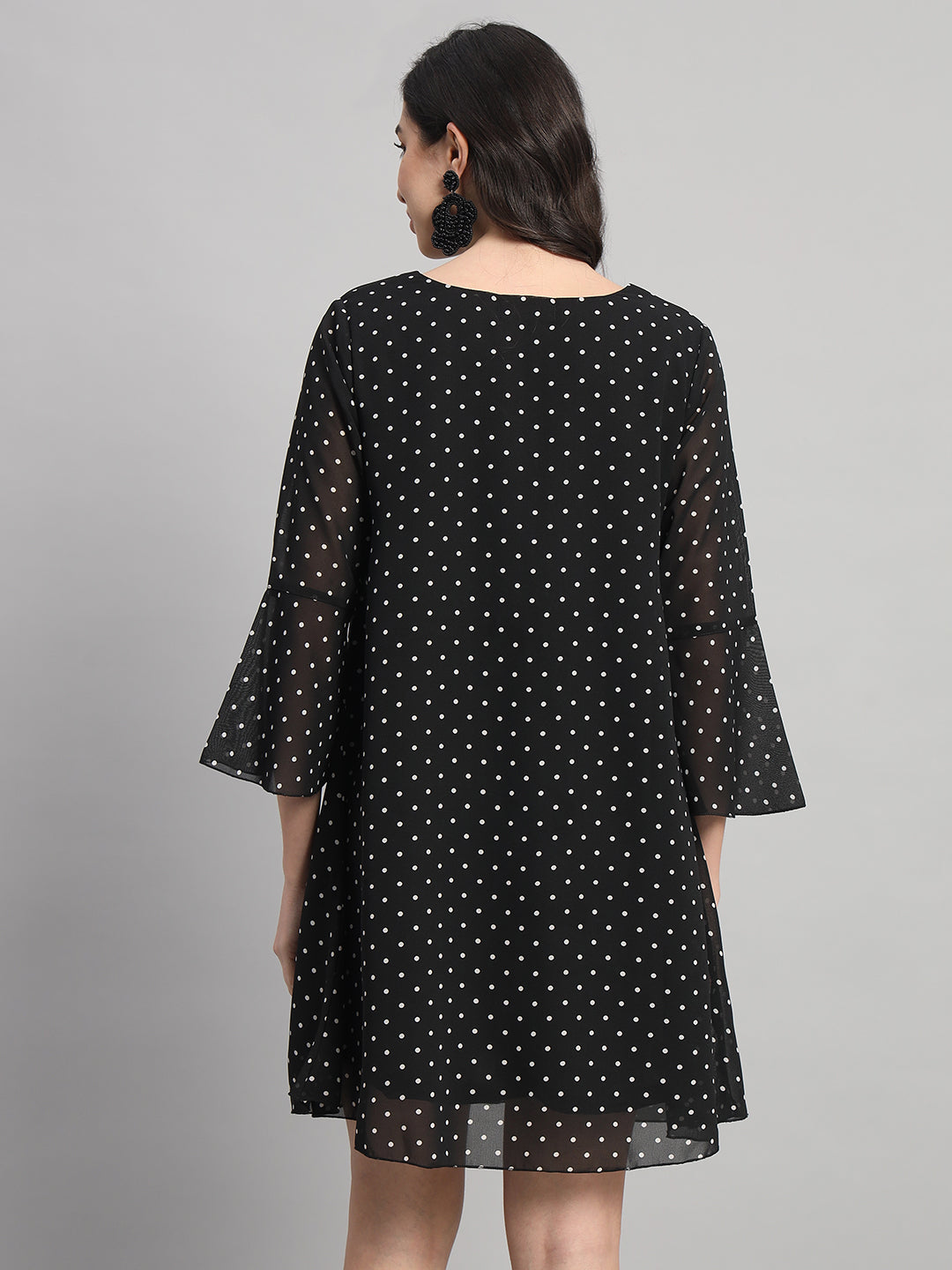 Curvydrobe Women Black Polka A-Line Dress
