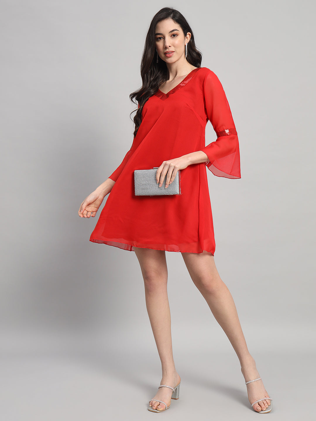Curvydrobe Womens V Neck A line Dress