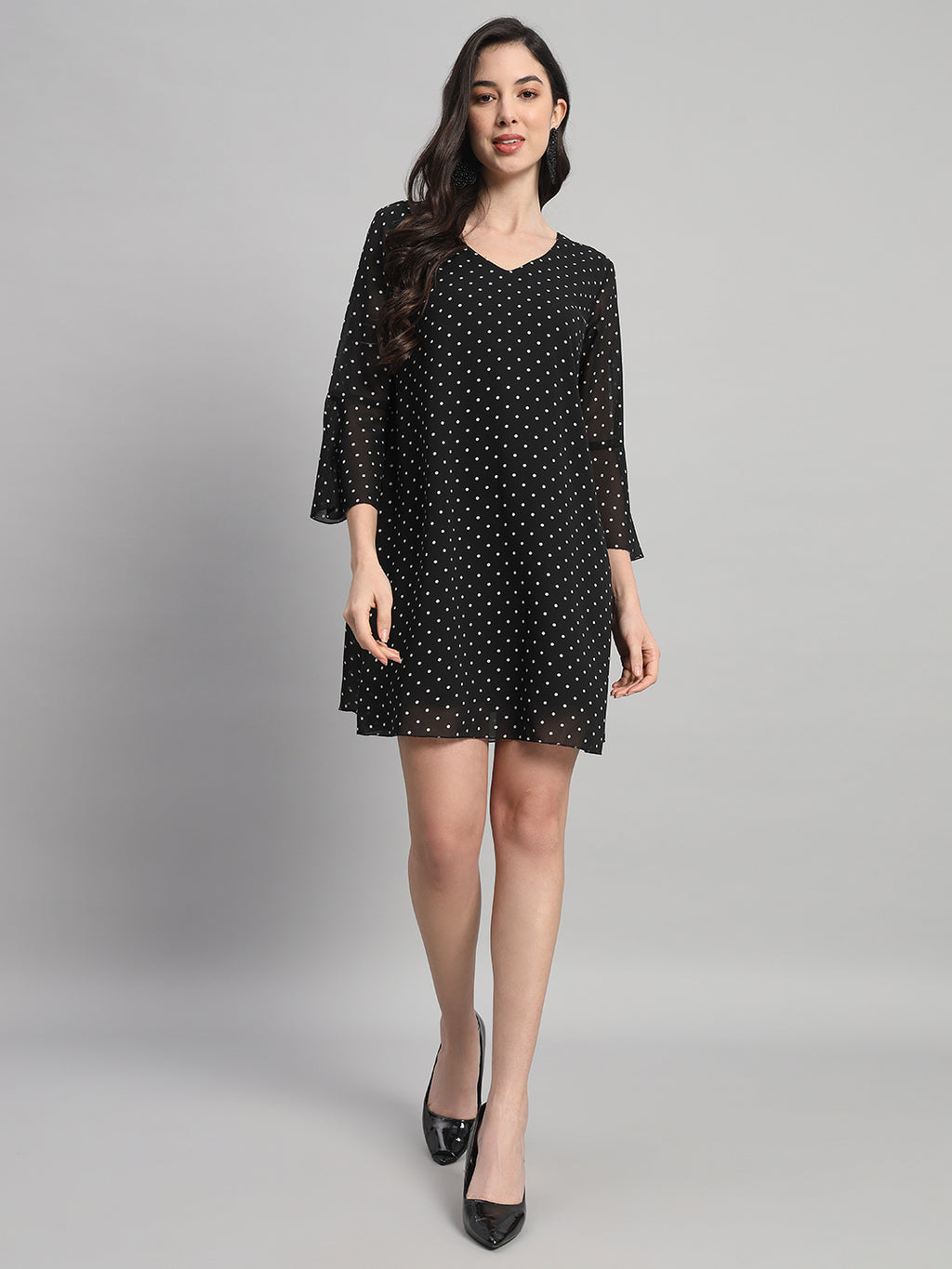 Curvydrobe Women Black Polka A-Line Dress