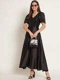 Curvydrobe Women Black Sequinned Detail Maxi Dress