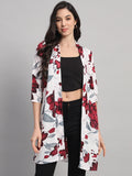 Curvydobe Womens White Floral Print Front-Open Shrug