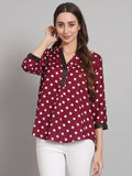 Curvydobe Burgundy Mandrain Collar placket Top